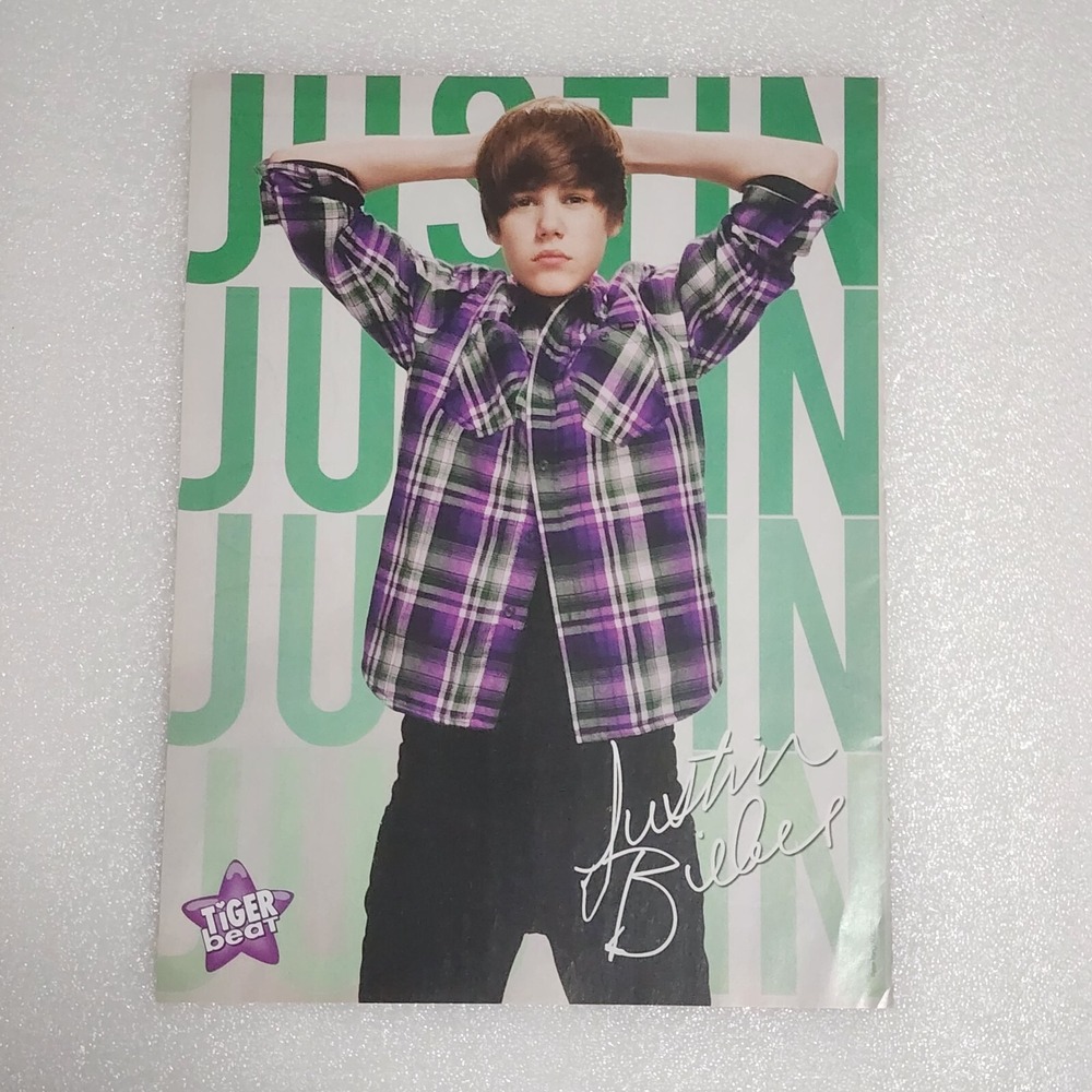 Justin Bieber Young Teen Boy Double Sided Poster Pinup Clipping 8x10 Tiger Beat